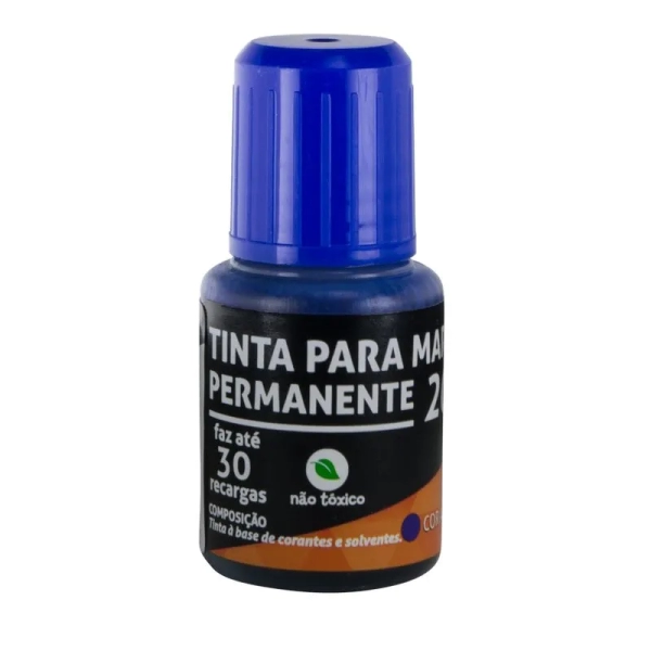 TINTA MARCADOR PERMANENTE 20ML AZUL CX/12 UND JOCAR OFFICE