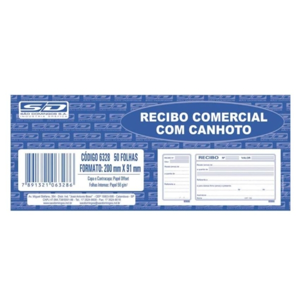 RECIBO COM.C/CANHOTO C/50FL S.DOM PT0020 QTD. 1.00 PT
